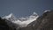 ice covered glacier of pyramid shaped mountain, laguna paron