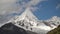 ice covered glacier of pyramid shaped mountain, laguna paron