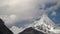 ice covered glacier of pyramid shaped mountain, laguna paron