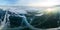 Ice crack at sunset in the ice of Lake Baikal at the on Olkhon Island. Cylindrical panorama 360