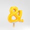 Ice cream ampersand symbol. Yellow popsicle alphabet. 3d rendered dessert lettering isolated on white background