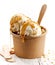 Ice cream with caramel sauce and ground nuts