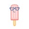 Ice cream cartoon character in eyeglasses vector illustration. Strawberry popsicle, fruity frozen treat isolated on