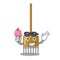 With ice cream cartoon rake leaves with wooden stick