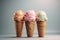 Ice cream cone with 3 different ice creams AI generated