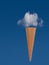 Ice cream cone with blue sky and cloud. Dream holiday, vacation concept.