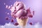 ice cream cone with a cherry on top and splashes around it. The ice cream looks delicious and appetizing, and the splashes