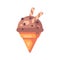Ice cream cone with chocolate chips flat icon