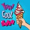 Ice Cream Cone with Comic Style Typography. Pop Art