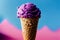 Ice cream cone. Delicious bright cold dessert on colored background. Generative AI.