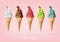 Ice cream in the cone, Different flavors, Vector