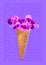 Ice cream cone filled with flowers, Unusual bouquet or gift concept. Modern design. Contemporary art collage.