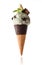 Ice cream cone flavored mint and chocolate isolated white