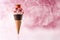Ice cream cone flavored strawberry cold steam