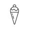 Ice cream cone. Linear icon of classic summer sweets. Black simple illustration of dessert. Waffle cone, scoop of ice cream with