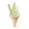 Ice cream cone, matcha green tea and vanilla soft-served with waffle cone isometric cartoon icon raster 3D illustration