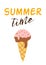 Ice cream cone summer time vector poster. Cute summer vacation label isolated on white. Chocolate ice cream doodle element