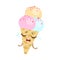 Ice-Cream Cone With Three Scoops Cute Anime Humanized Cartoon Food Character Emoji Vector Illustration