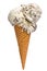Ice cream cone with three scoops of stracciatella ice cream