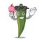 With ice cream cool okra character cartoon style