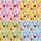Ice cream cute seamless pattern set. Kawaii cartoon characters. Wafer surface with melted strawberry cream. Hello summer