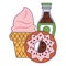 Ice cream donut and soda bottle blue lines