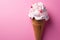 Ice cream elegance top down view on a charming pink background