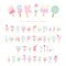 Ice cream eskimo font. Popsicle colorful letters and numbers for summer design. Pastel pink and blue colors. Isolated on