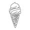 Ice cream. Fast food sketch. Cartoon black and white line illustration. Unhealthy meal. Vector hand drawn icon for restaurant menu