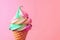 Ice cream with fluorescent colours on pink background