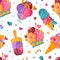 Ice-cream with Frozen Confection and Sweet Dessert Vector Seamless Pattern Template