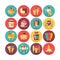 Ice cream and frozen desserts and sweets icon collection. Flat vector circle icons set with long shadow. Food and drinks
