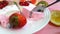 Ice cream with fruits delicious cool freshness cherry berries slow-motion shooting
