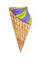 Ice cream green and purple color scoop in a waffle cone. Delicious sundae