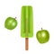 The Ice cream isolated on white background, the Green popsicle with Apple flavor, realistic 3d illustration, Vector EPS 10