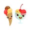Ice-Cream Kids Birthday Party Happy Smiling Animated Object Cartoon Girly Character Festive Illustration
