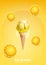 Ice cream lemon in the cone, Pour lemon syrup and a lot of lemon background, illustration Vector