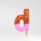 Ice cream letter D lowercase. Pink fruit popsicle font with caramel and sprinkles isolated on white background