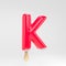 Ice cream letter K uppercase. Pink popsicle alphabet. 3d rendered dessert lettering isolated on white background
