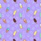 Ice cream lilac textile print food seamless pattern. Ice cream illustration.