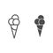 Ice cream line and solid icon, Summer concept, three ice cream balls in cone waffle sign on white background, Ice-cream