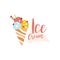Ice cream logo, element for restaurant, bar, cafe, menu, sweet shop, colorful hand drawn vector illustration