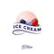 Ice cream logo. Letters on a ribbon and one scoop of ice cream with berries.