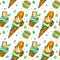 Ice cream, macaroons,  cupcakes and candy hand drawn seamless pattern.