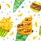 Ice cream, macaroons,  cupcakes and marmalade hand drawn seamless pattern. Summer desserts texture.