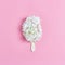 Ice cream made of flowers on a pink background. fresh white hydrangeas. summer concept, flat lay, square frame