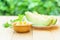 Ice cream melon on wood table