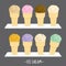 Ice cream menu cone scoop sweet flavour taste cartoon vector