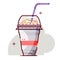 Ice cream milkshake in disposable cup with drinking straw. Colorful vector illustration.