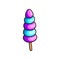 Ice cream with mixed taste in form of purple and blue rings on stick
